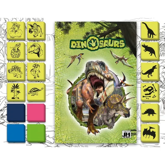 Skumstempler med dinosaur-motiver og malebog
