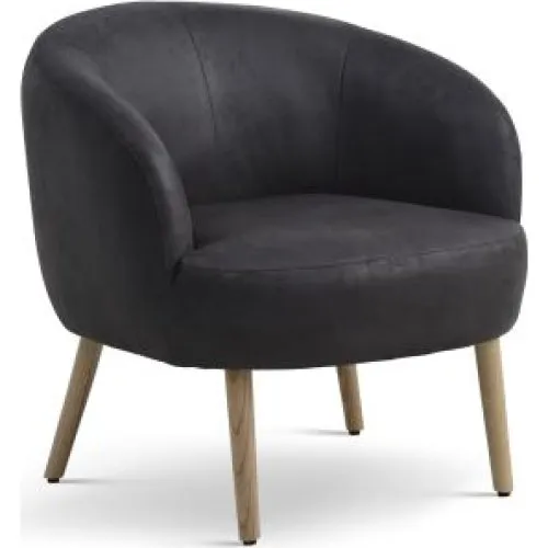 Conrad loungestol med armlæn - Onyx sort micro læder & naturtræ