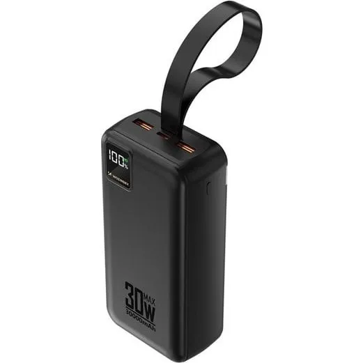 Wozinsky W8-W 30000 mAh Powerbank - 30W med lommelygte - Sort
