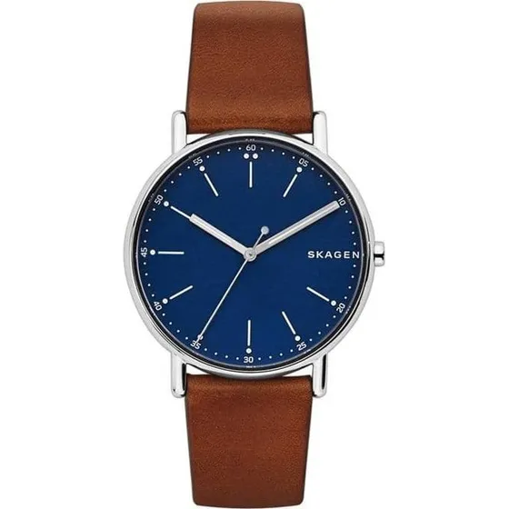 Skagen Signatur SKW6355 Armbåndsur - Blå Skive & Brun Læderrem