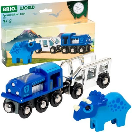 BRIO 36111 Special Edition tog (2025) - sølv/blå med Triceratops