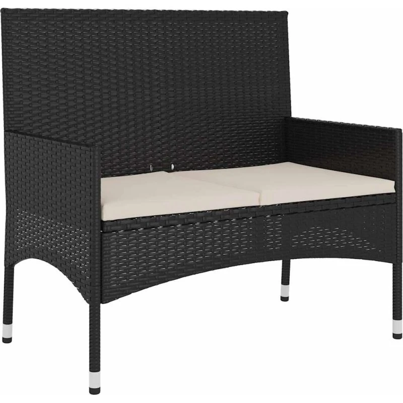vidaXL 2-personers havebænk i polyrattan med hynder, sort