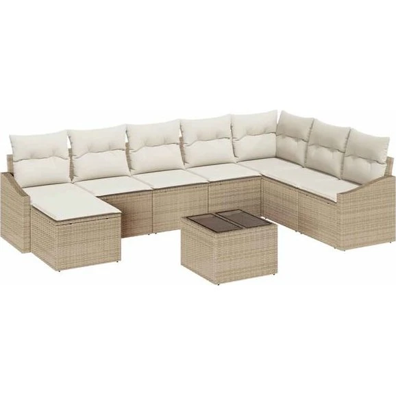 Uden mærke Spisebordssæt 9 stk polyrattan beige/creme