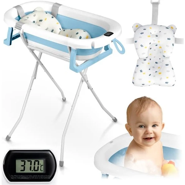 Ricokids RK-287 Foldbart babybadekar med termometer, hvid/blå