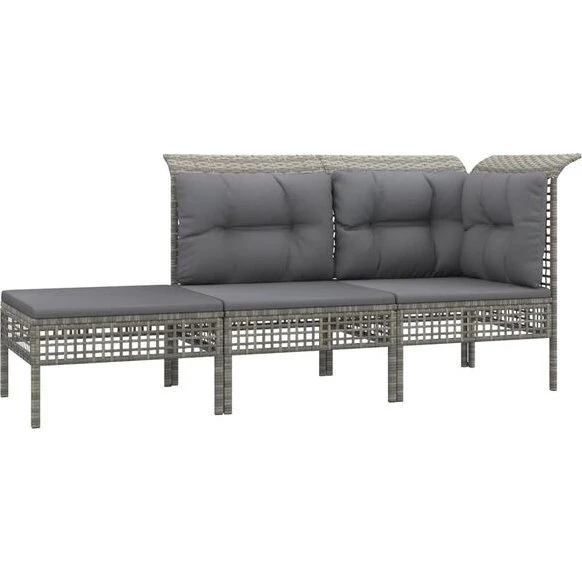 vidaXL loungesæt 3 dele polyrattan grå med hynder