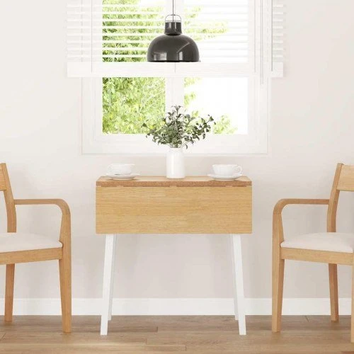 Massivt gummitræ spisebord med klap - hvid