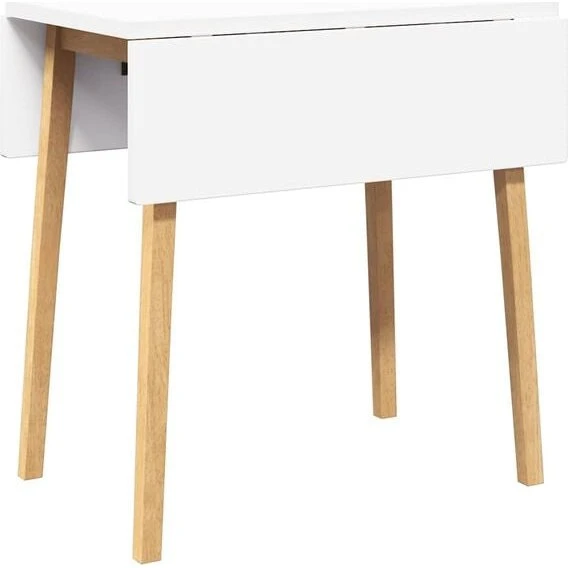 Spisebord i massivt gummitræ, naturfarvet (klapdesign)