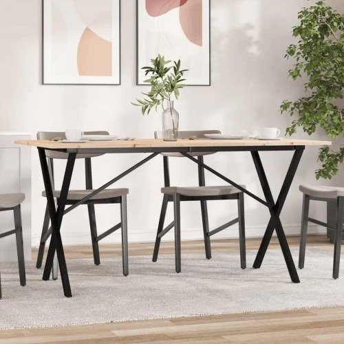 vidaXL spisebord 160x80x75 cm X-stel massivt fyrretræ & støbejern