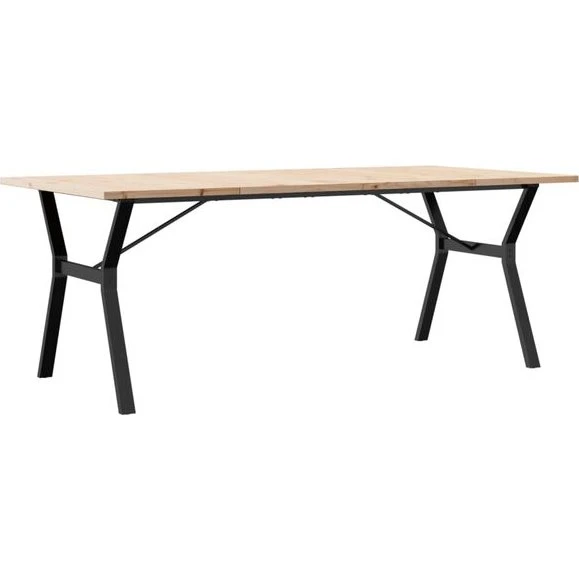 vidaXL spisebord 200x100x75,5 cm Y-stel i massivt fyrretræ & støbejern