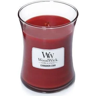 WoodWick Duftlys Kanel & Vanilje - Rød Glas