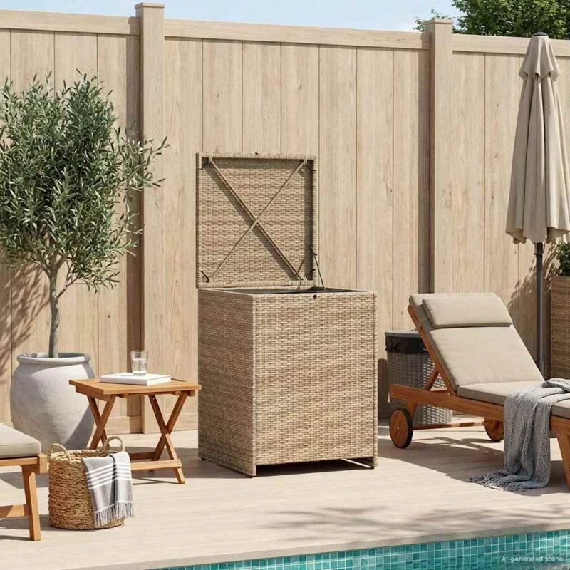 vidaXL Pudekasse i polyrattan og stål, 55 x 55 x 69 cm