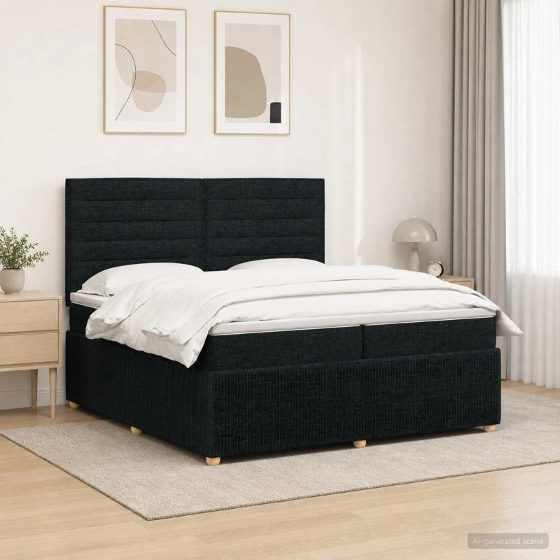 vidaXL LED Boksmadras Seng med Madrasser, Sort, 200 x 200 cm