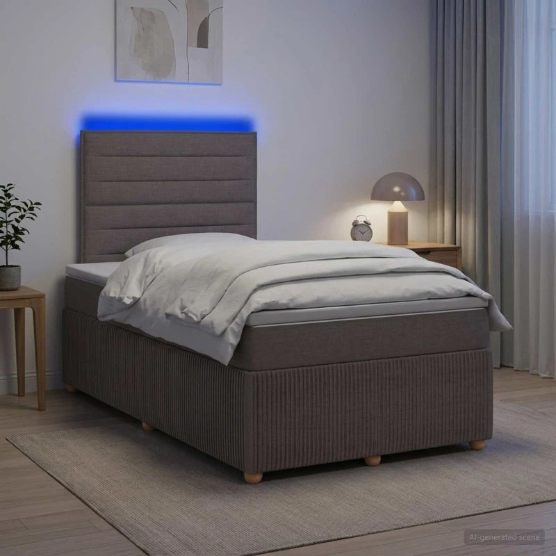 vidaXL LED Boksmadras Seng med Madrasser - Gråbrun 120x190 cm
