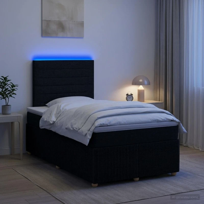 vidaXL LED Boksmadrasseng med madras, Sort, 120 x 200 cm