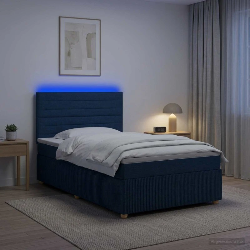 vidaXL LED Boksmadras Seng med Madrasser - Blå 100 x 200 cm