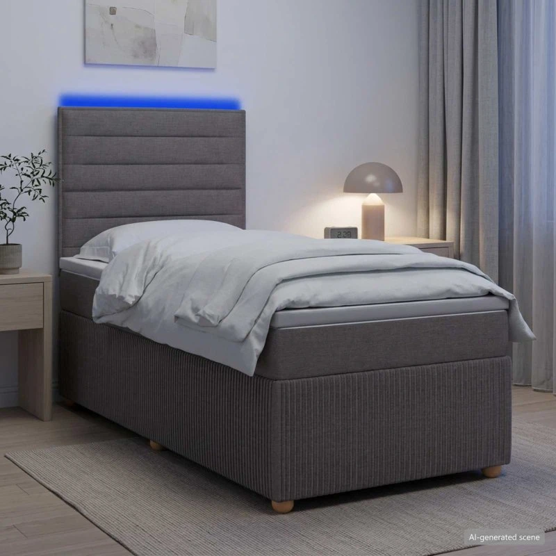 vidaXL LED Boksmadrasseng 90x200 cm Gråbrun med madras