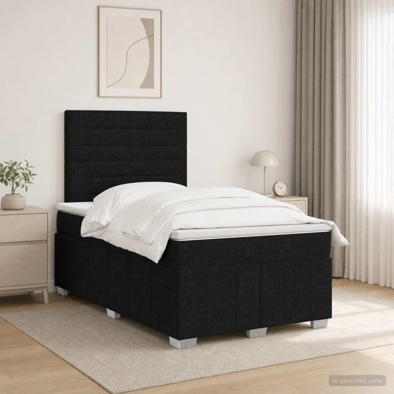 vidaXL LED Boxspringseng med madras, sort, 120 x 190 cm