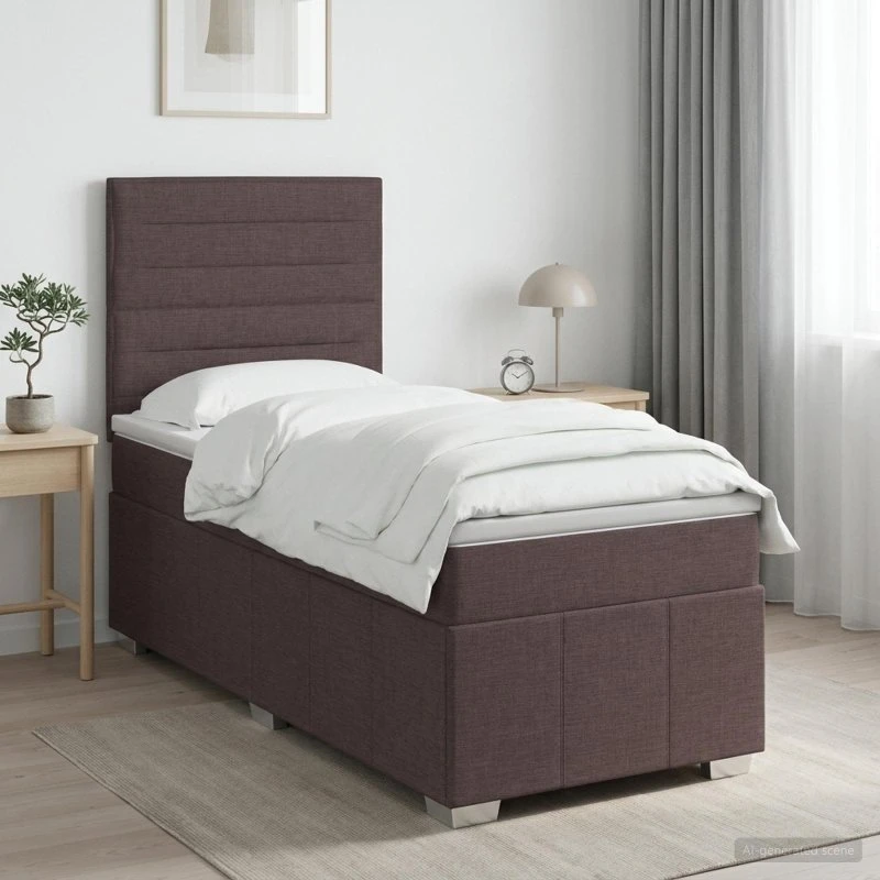 vidaXL LED Boxspringseng med madras, Mørk Brun, 90 x 200 cm