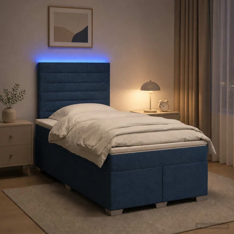 vidaXL Boxmadras med topmadras og LED-hovedgærde, Blå, 120x200 cm