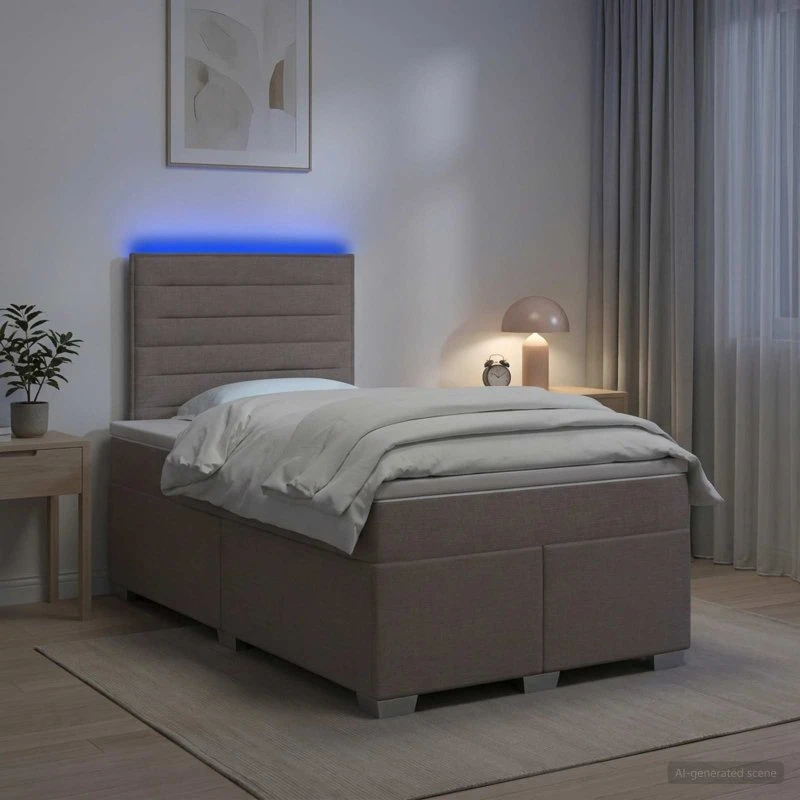 vidaXL Boxmadras med topmadras og LED - Gråbrun 120 x 200 cm