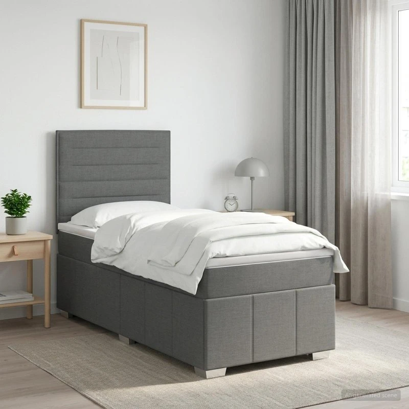 vidaXL Boxmadras med topmadras og hovedgærde, Mørkegrå, 90x190 cm