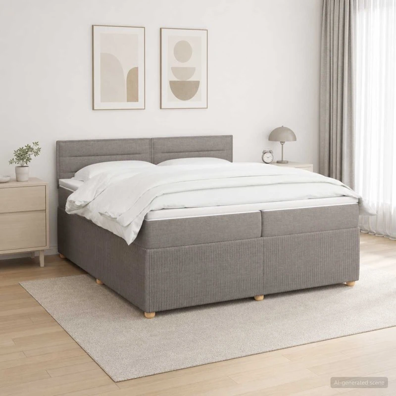 vidaXL Boxmadras med topmadras og LED Gråbrun 200 x 200 cm