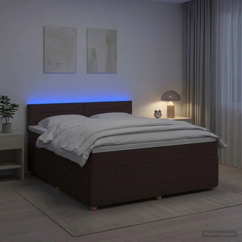 vidaXL Boksmadras med topmadras og LED - Mørk Brun 180 x 200 cm