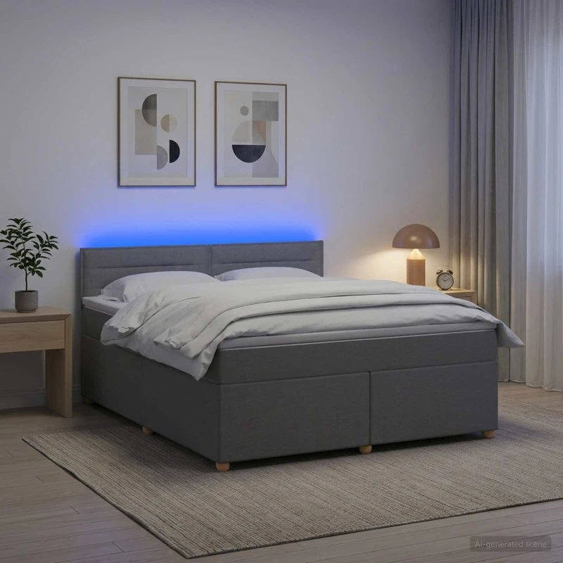 vidaXL Boxmadras med topmadras og LED - Lysegrå 180 x 200 cm