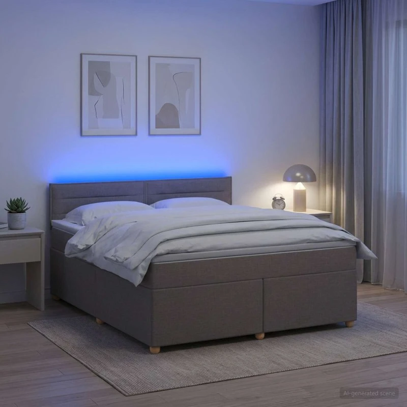 vidaXL Boxmadras med topmadras og LED, Gråbrun, 160 x 200 cm