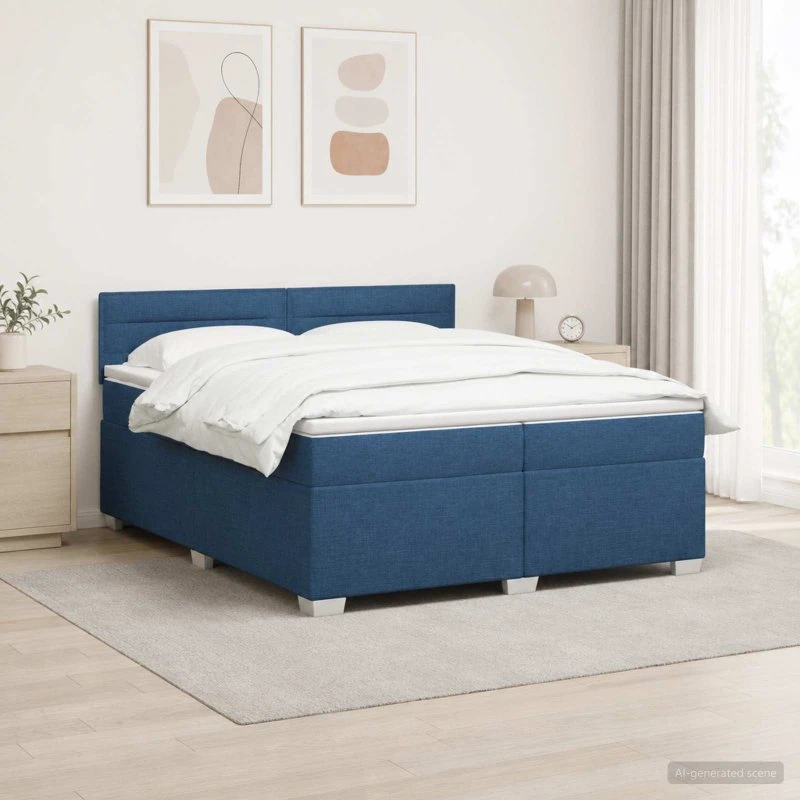 vidaXL Box Spring Seng med LED og madras, Blå, 200 x 200 cm