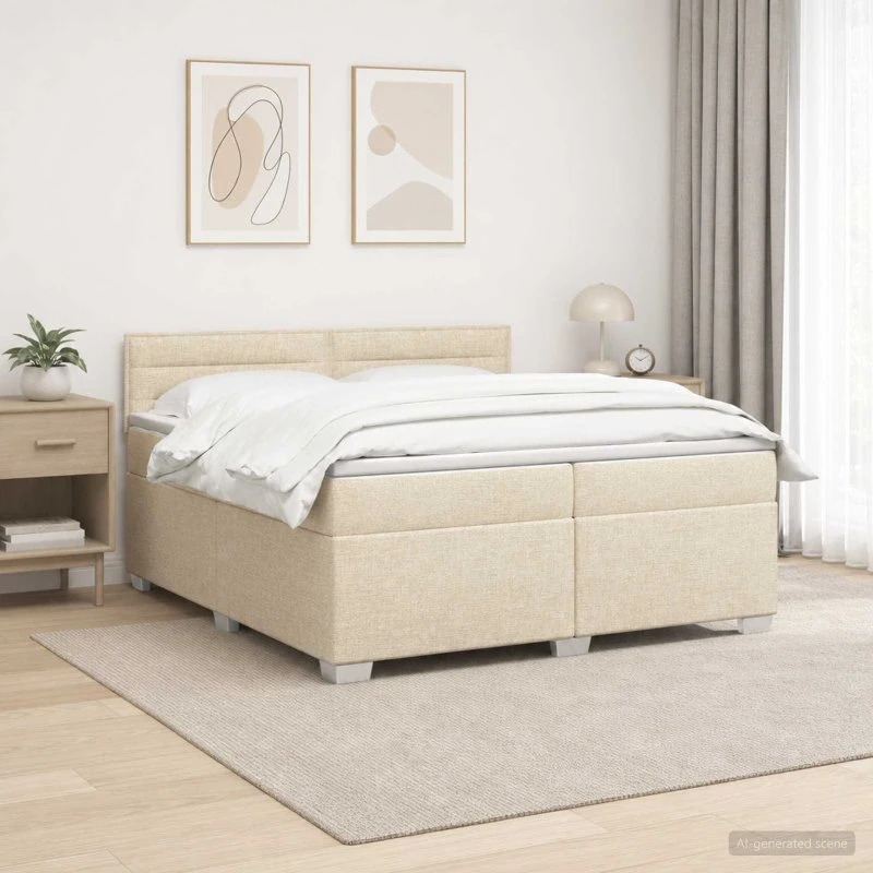 vidaXL Box Spring Seng med LED, madras & gavl, 200x200 cm, creme