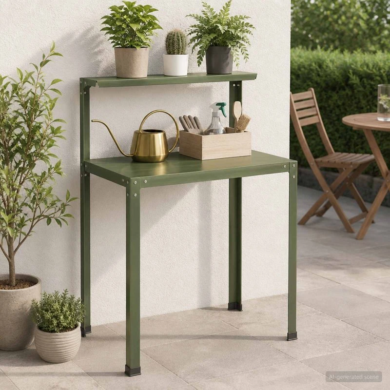 vidaXL Plantebord 60x50x104 cm i olivengrøn pulverlakeret stål