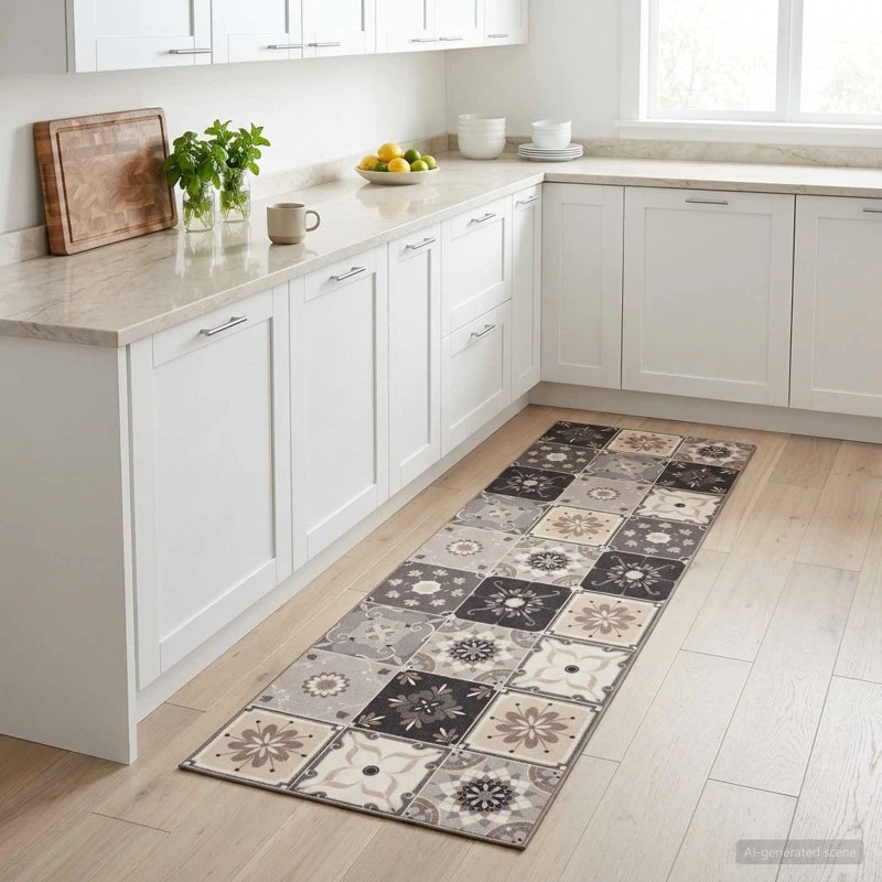vidaXL Køkkentæppe Grå og Beige Mosaik 300 x 60 cm