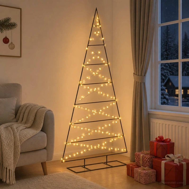 vidaXL KUOPIO Metal juletræ 210 cm - Sort med varm hvid LED