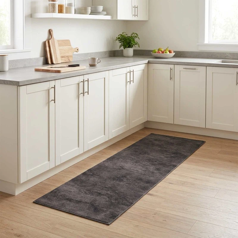 vidaXL Køkkenmåtte Sort Beton 300 x 60 cm - Vaskbar