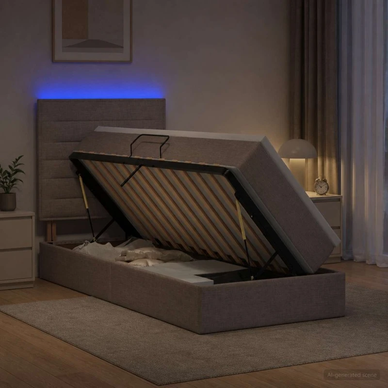 vidaXL LED Opbevaringsseng med madras, Gråbrun, 90 x 200 cm