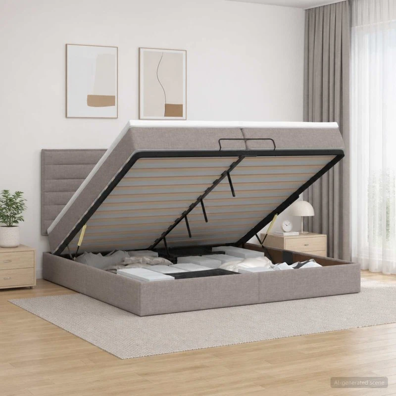 vidaXL Ottoman seng med LED og madras, 200 x 200 cm, Gråbrun