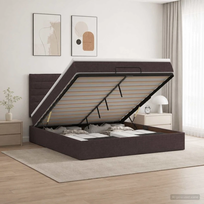 vidaXL Ottoman seng med madras og LED - Mørk Brun 140 x 200 cm