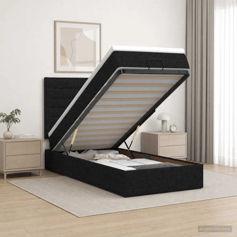 vidaXL Ottoman seng med madras og LED - Sort, 100 x 200 cm