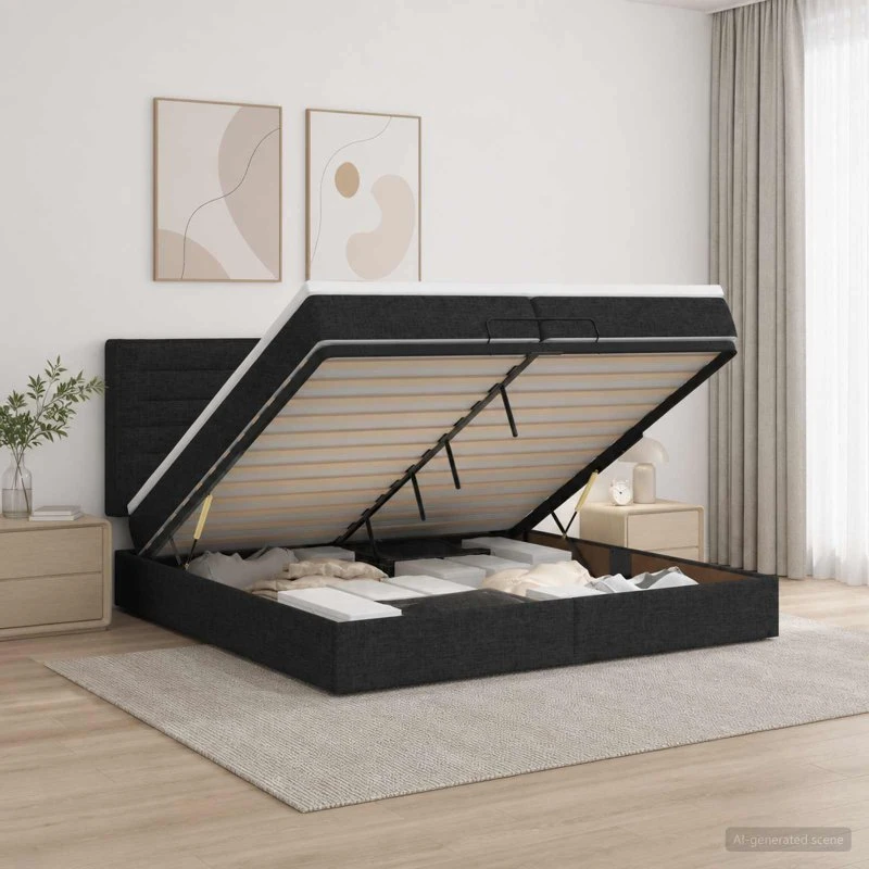 vidaXL Ottoman seng med madras, sort stof, 200 x 200 cm
