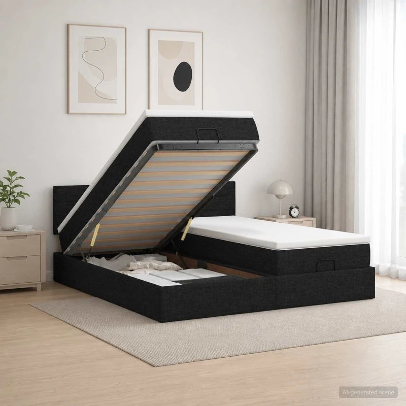 vidaXL Ottoman seng med madras og LED - Sort, 200 x 200 cm