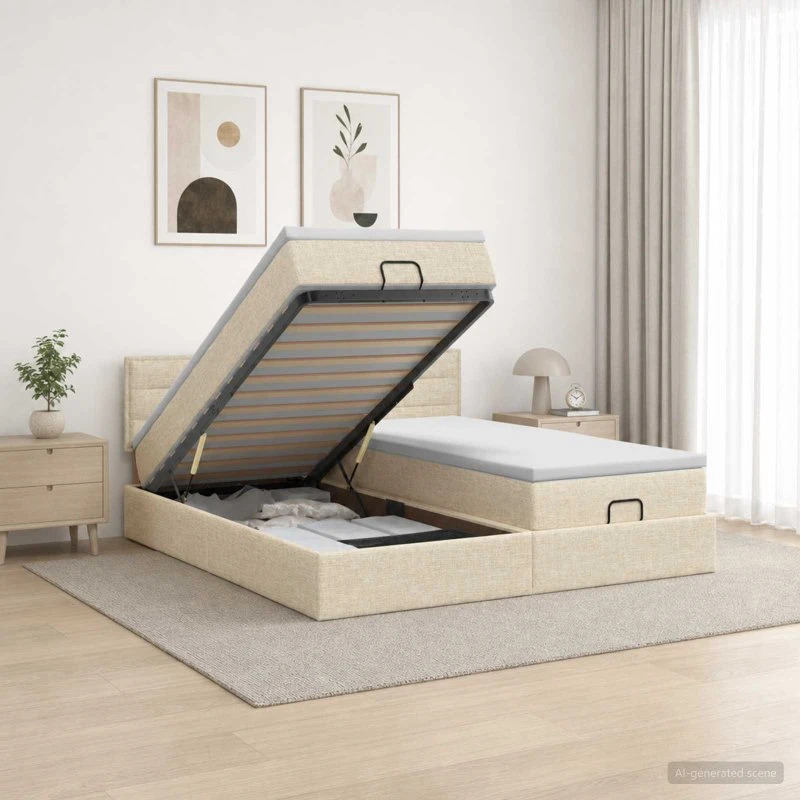 vidaXL Ottoman seng med 2 madrasser og hovedgærde, 180x200, creme