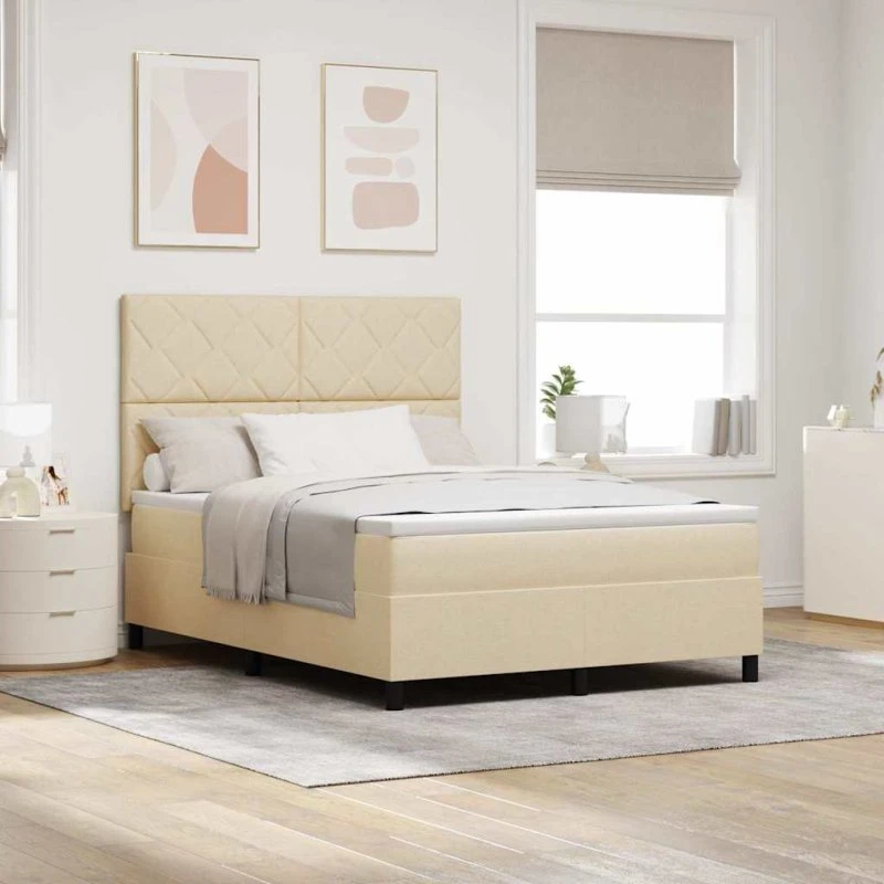 vidaXL Boxspring seng med LED-lys, Creme 140 x 190 cm