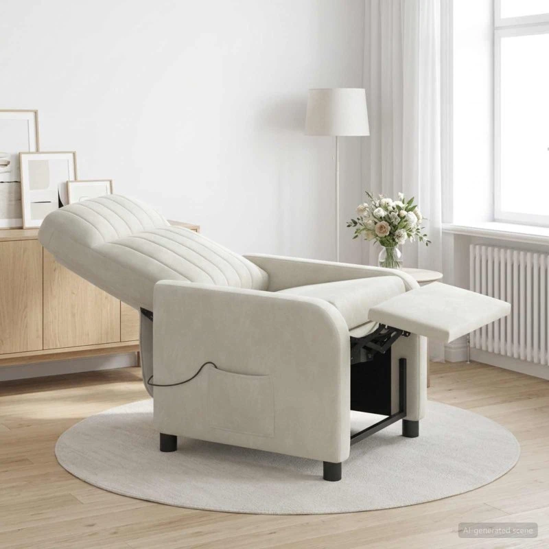 vidaXL Massage Lænestol i Cremefarvet Velour