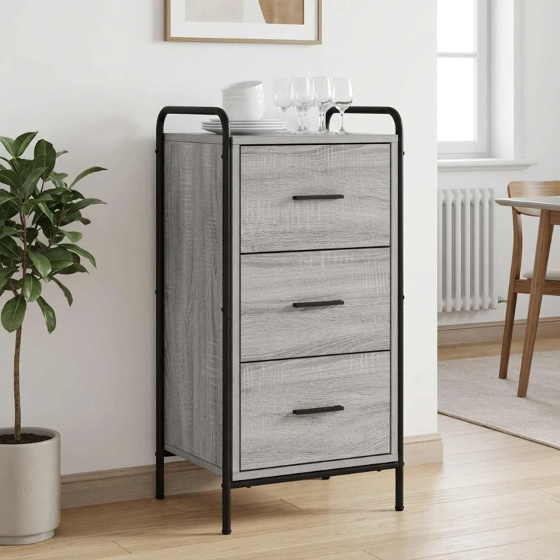 vidaXL Sideboard Grå Sonoma 97 x 33 x 81 cm med 3 skuffer