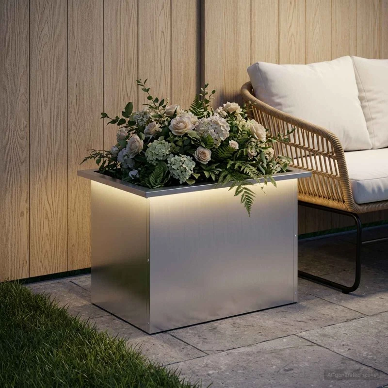 vidaXL Plantekasse med LED i galvaniseret stål, 40 x 60 x 40 cm