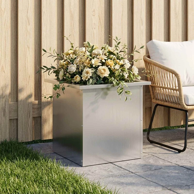 vidaXL Plantekasse med LED Sølv 40x40x40 cm Galvaniseret Stål