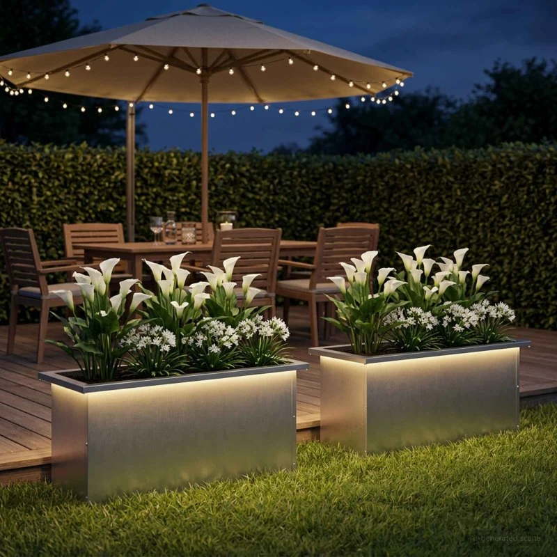vidaXL Plantekasse med LED 2 stk. Sølv 30 x 80 x 30 cm Rustfrit stål