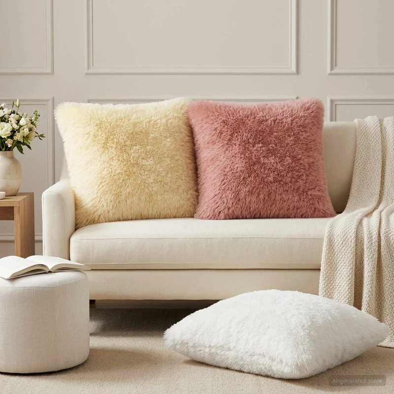 vidaXL Heerlen Pude sæt 2 stk. - Hvid PV-fleece - 65x65 cm