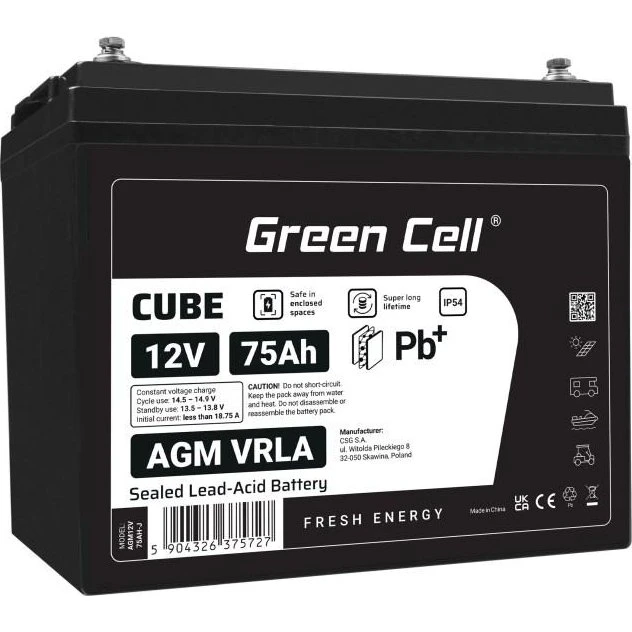 Green Cell AGM12V75AH-J 12V 75Ah UPS-batteri